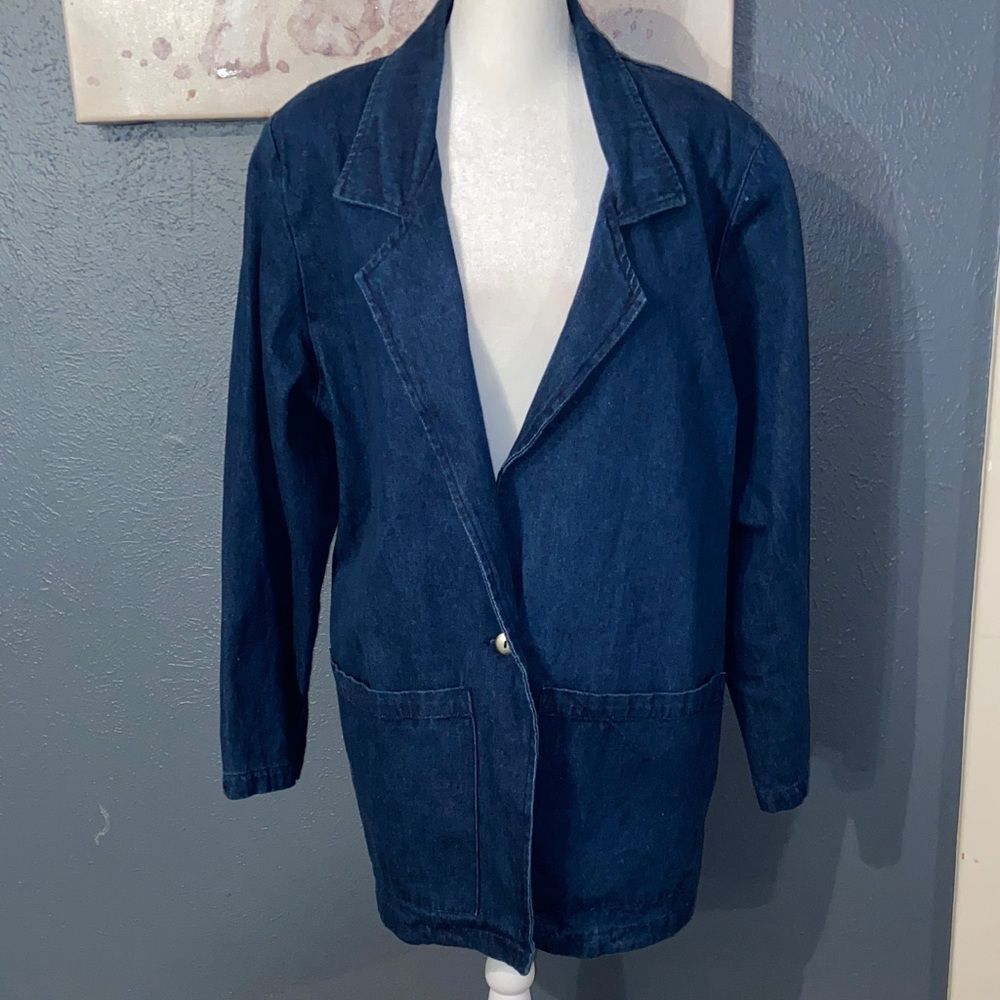 Vintage oversized Small Hunters Run Dark Blue Jean blazer Jacket